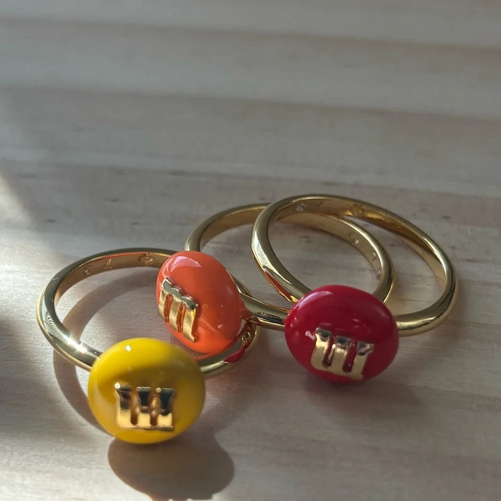 kate spade Gold Rings with Yellow, Red and Orange Enamel Buttons - Picture 4 of 7